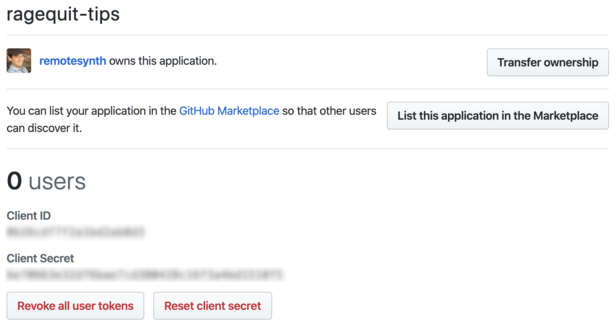 GitHub client ID and secret