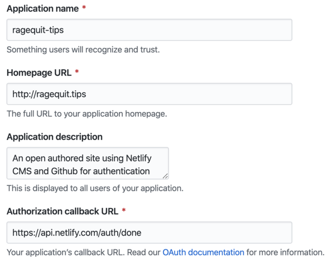 Adding an OAuth app in GitHub