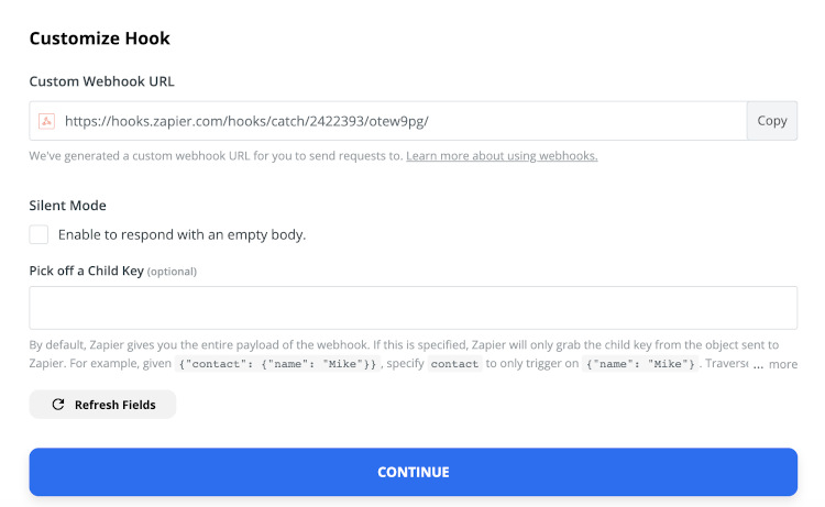 webhook endpoint URL