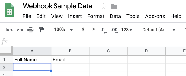 empty Google Sheet with headers