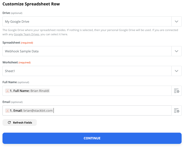 configuring Google Sheets in Zapier