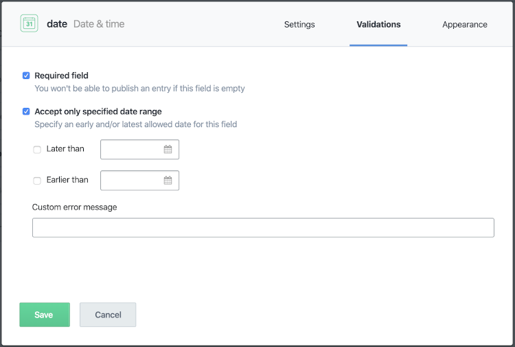 contentful date validation