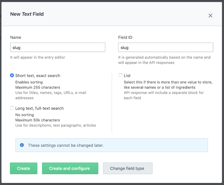 Creating a slug field in Contentful