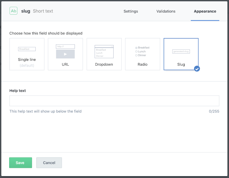 Modifying the appearance of a slug field in Contentful