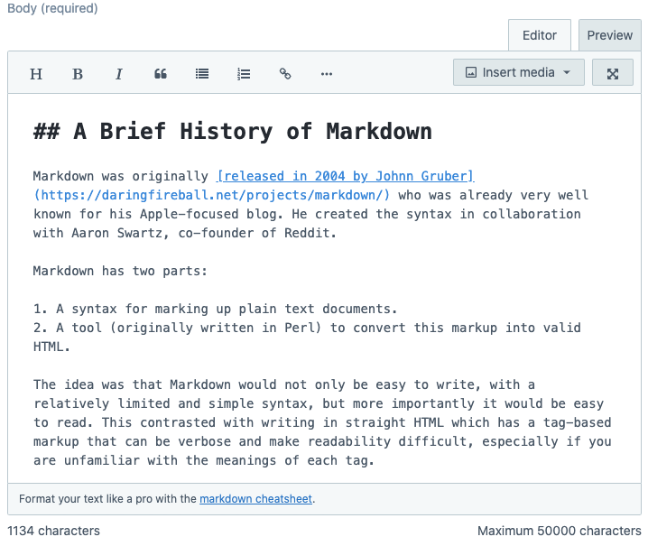 Editing Markdown in Contentful