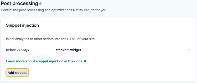 Netlify snippet inject