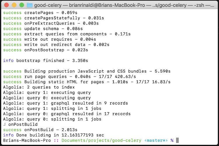 console showing indices have been populated