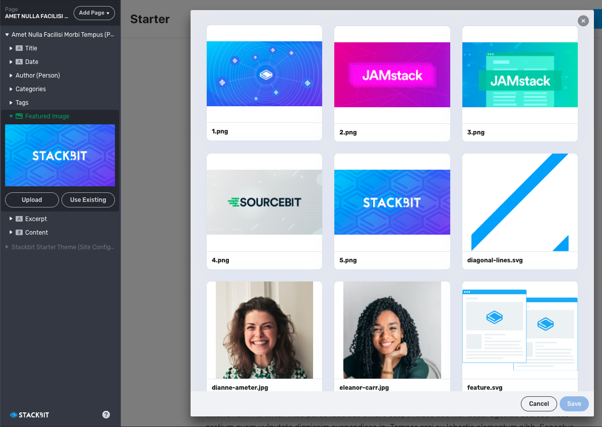 Image selection within Stackbit Studio