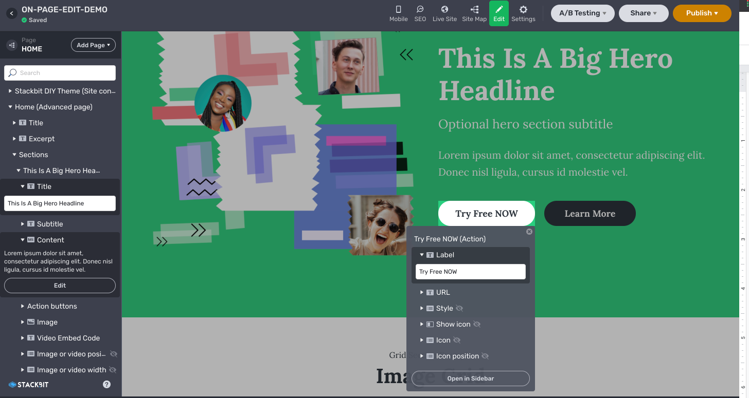 Inline editing in action in the Stackbit Studio